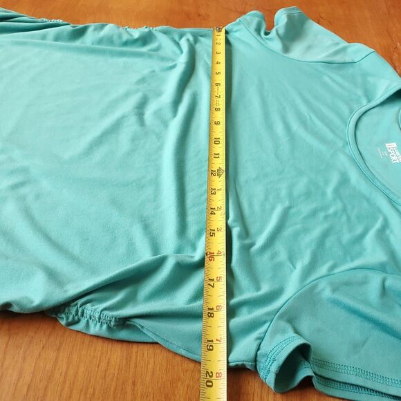 Lands End Sport Top Sz L 14-16 Teal Green Short Sleeve Tee Ruched Side Casual - Picture 7 of 7